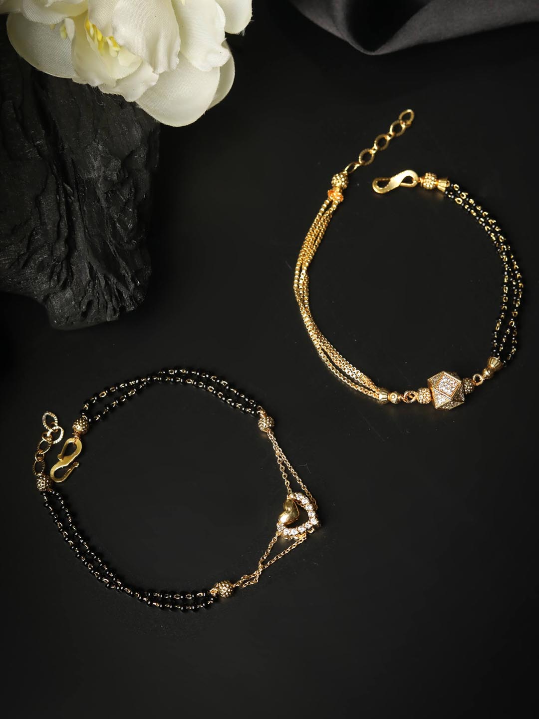 Black American Diamond Gold Plated Hand Mangalsutra