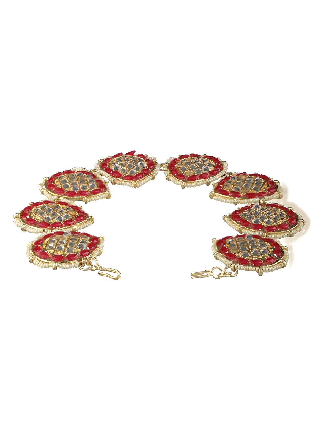 Red Kundan Leaf Link Gold-Plated Mathapatti