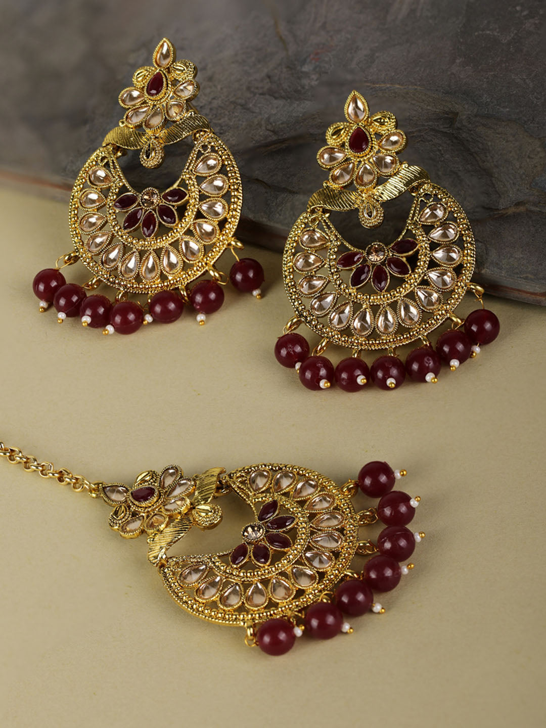 Sakemata Heavy Earrings And Maang Tikka Sai Fashion Gold Plated