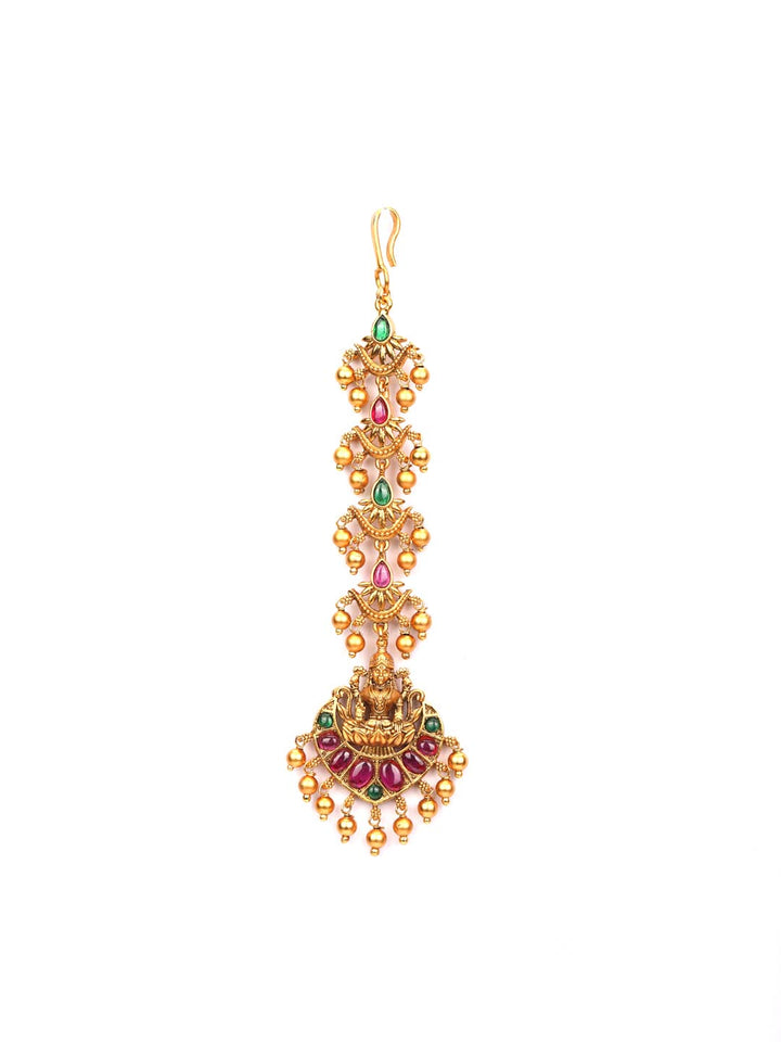 Kemp Stones Gold Plated Temple Maang Tikka