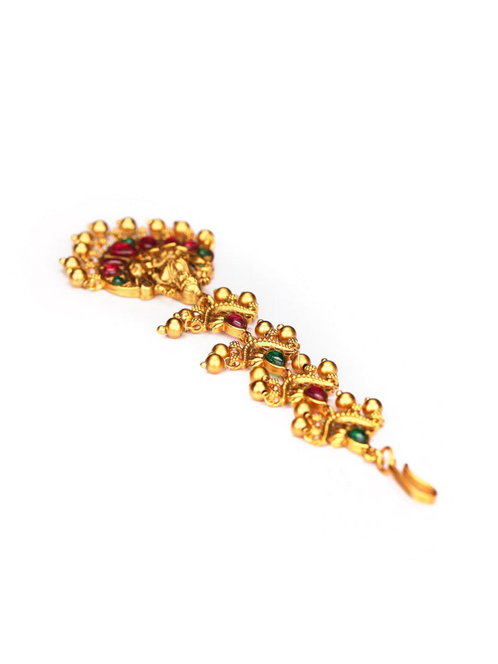 Kemp Stones Gold Plated Temple Maang Tikka