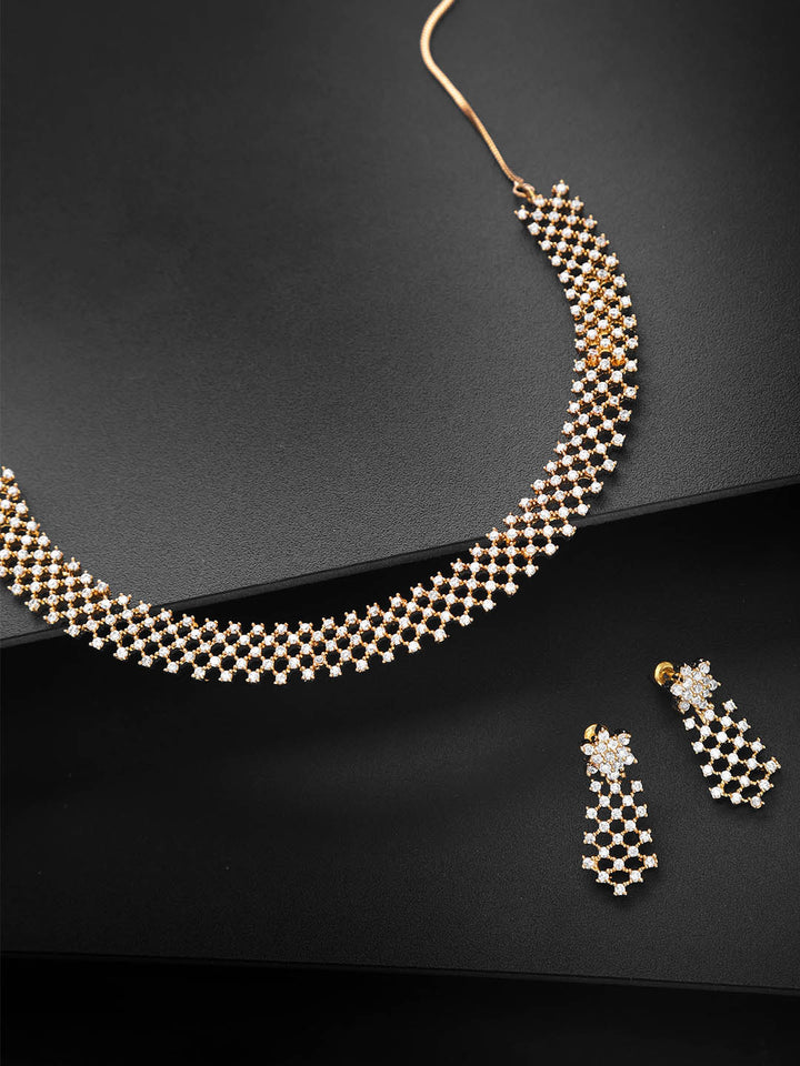 American Diamond Gold Plated Geometric Jewellery Set