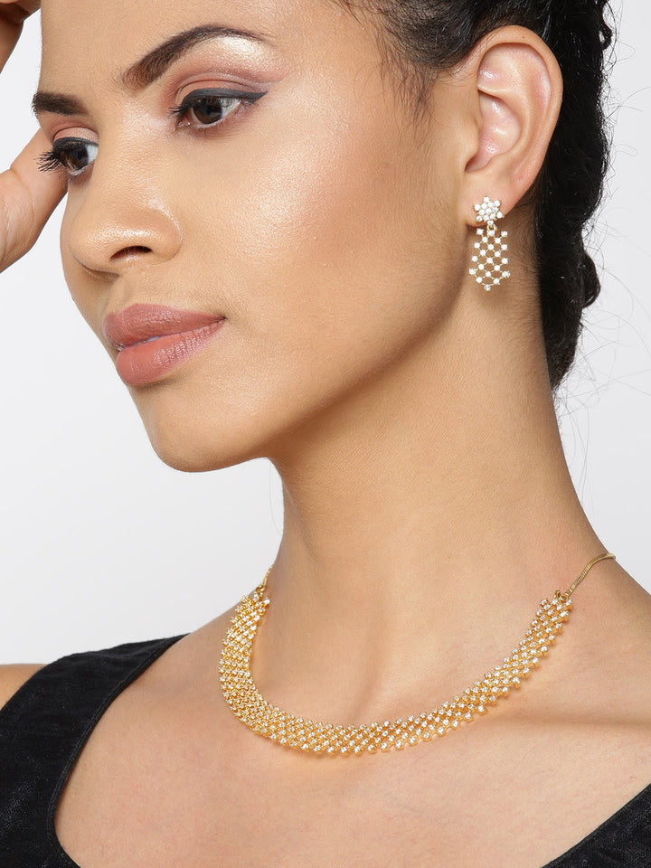 American Diamond Gold Plated Geometric Jewellery Set