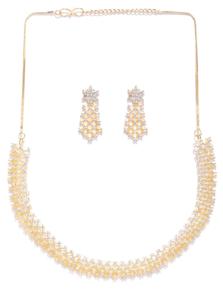 American Diamond Gold Plated Geometric Jewellery Set