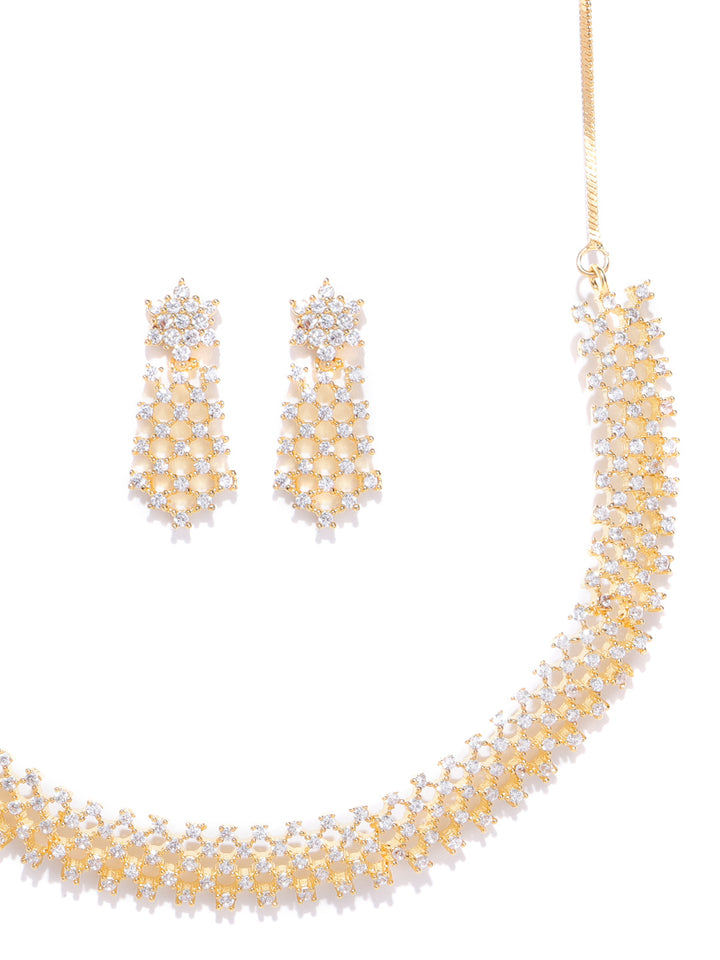 American Diamond Gold Plated Geometric Jewellery Set