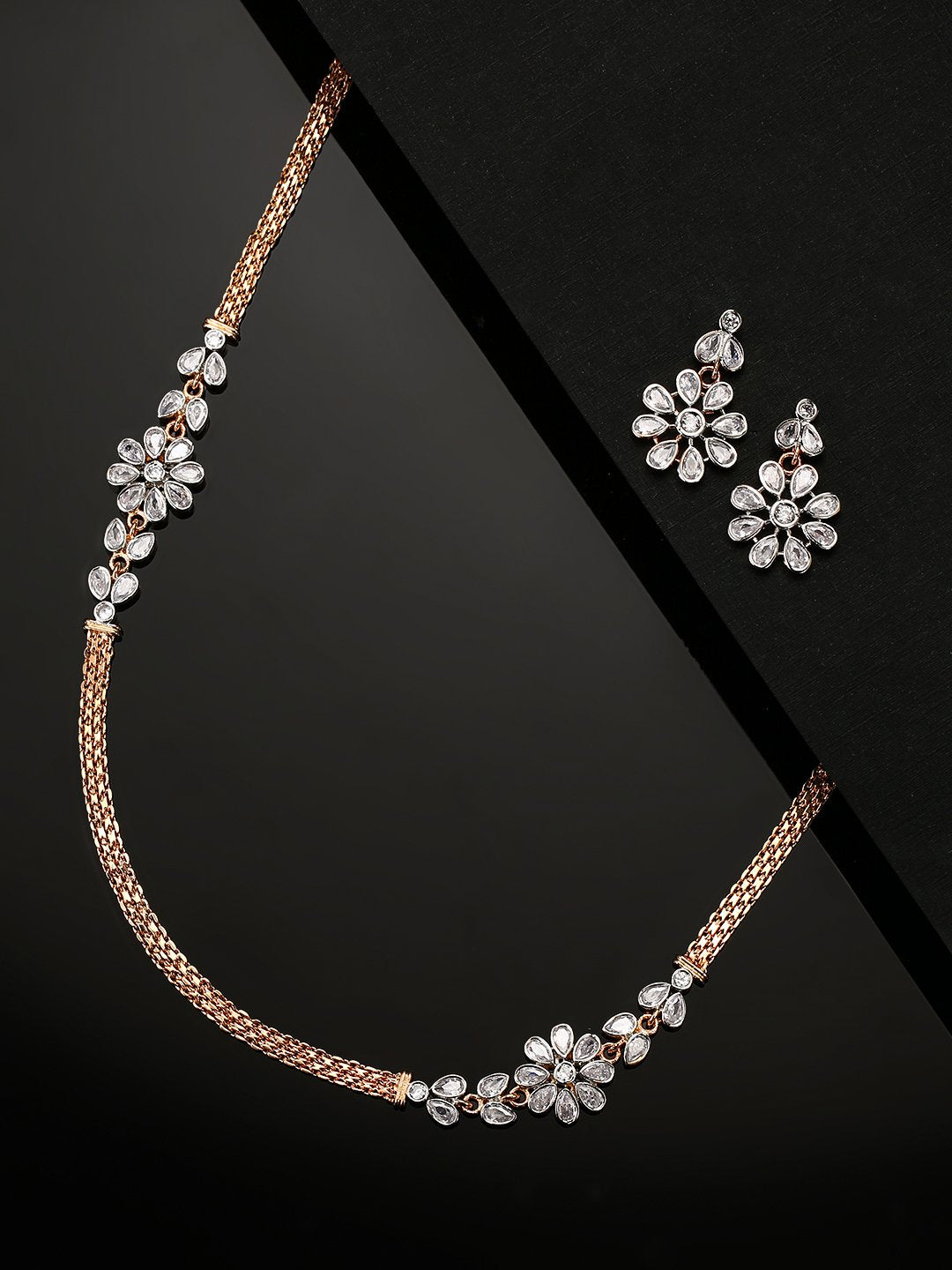 PRIYAASI Pink Rose Gold Plated American diamond studded Necklace Jewel