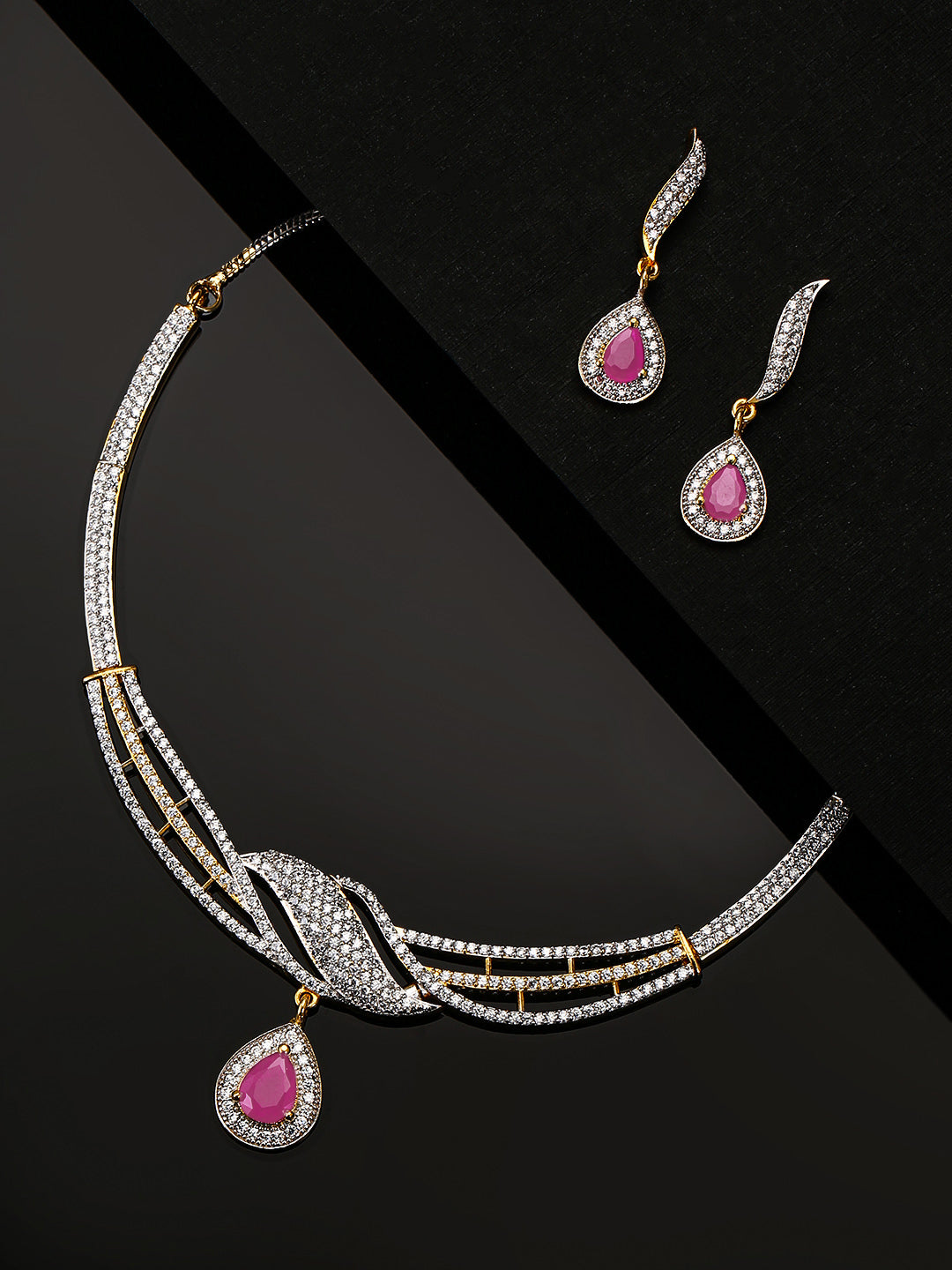 Ruby American Diamond Gold Plated Jewellery Set - Main Image