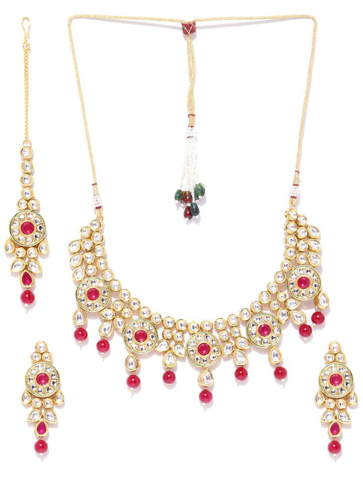 Ruby Kundan Gold Plated MaangTika Jewellery Set