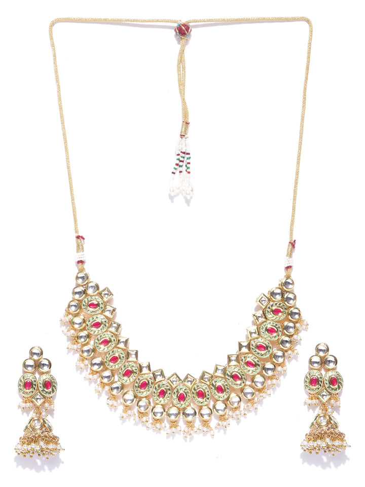 Embellished Stunner - Gold-Plated Kundan Ruby Jewellery Set