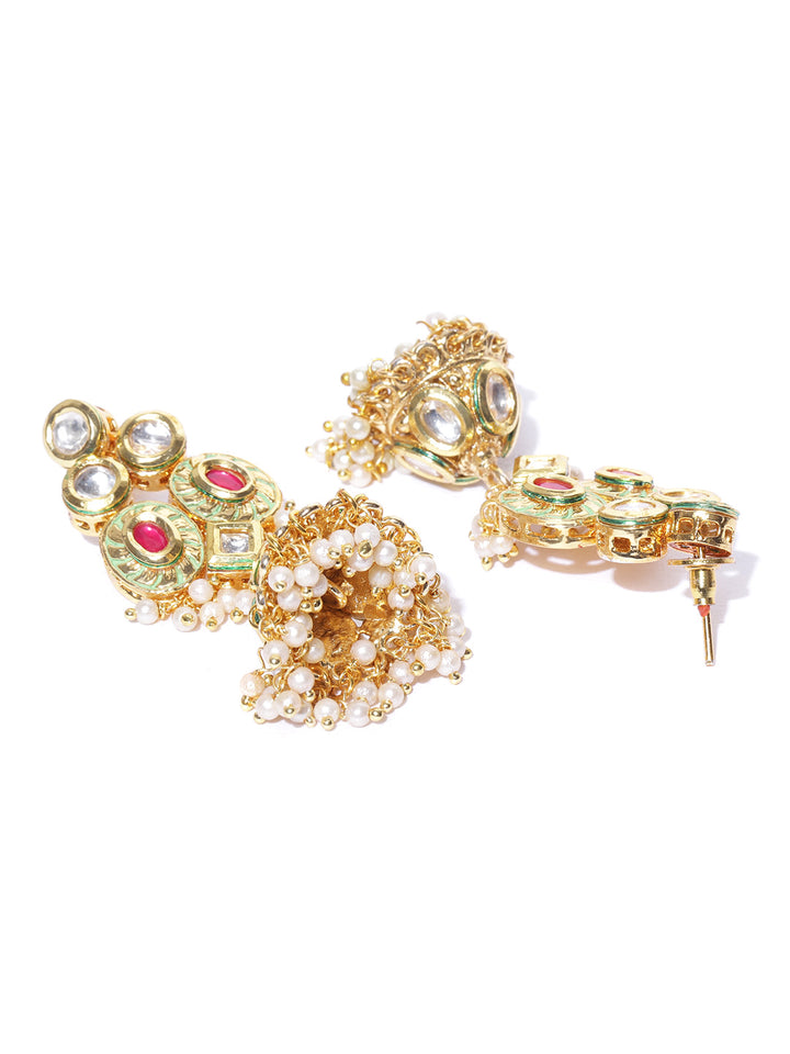 Embellished Stunner - Gold-Plated Kundan Ruby Jewellery Set