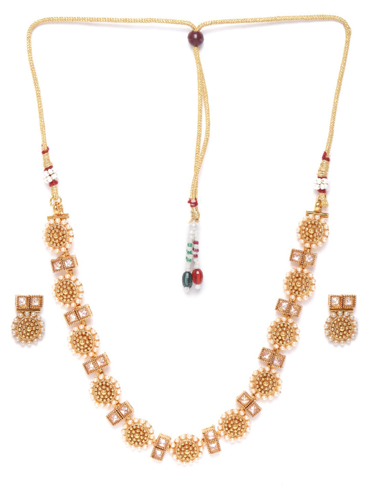 Stones Beads Gold Plated Floral Jewellery Set