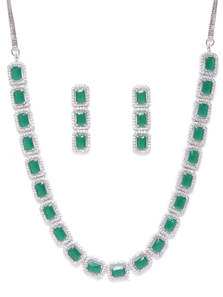 Emerald Delight - Green American Diamond Jewellery Set