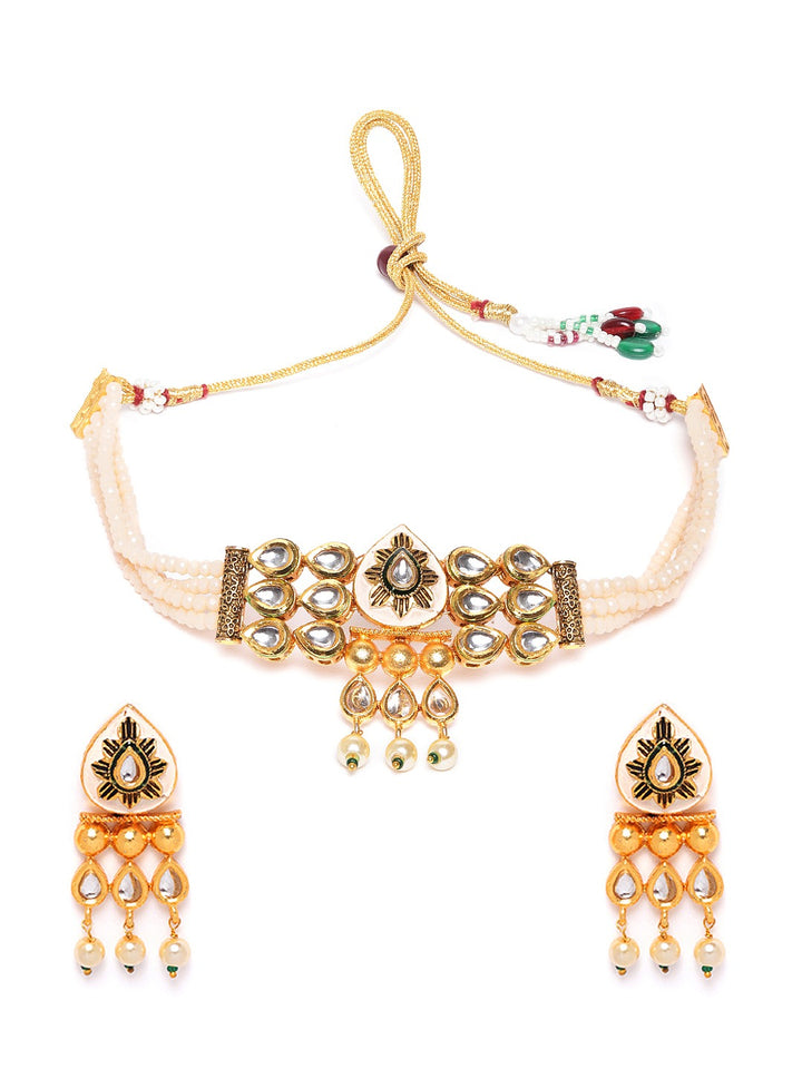 Peach Beads Pearls Kundan Gold Plated Choker