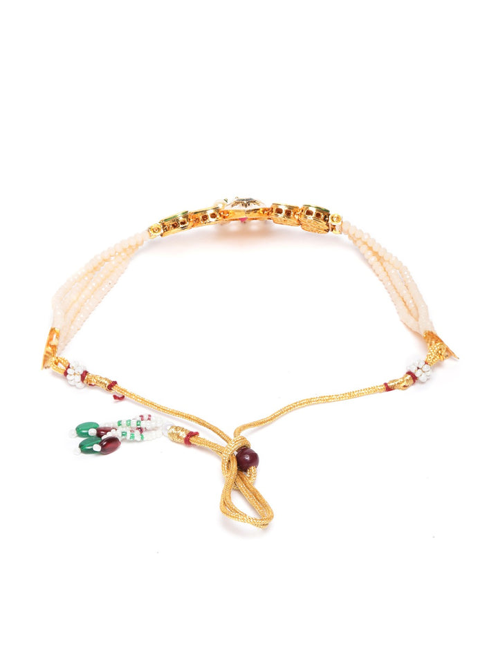 Peach Beads Pearls Kundan Gold Plated Choker