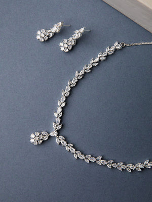 American Diamond Silver Plated Leaf Jewellery Set