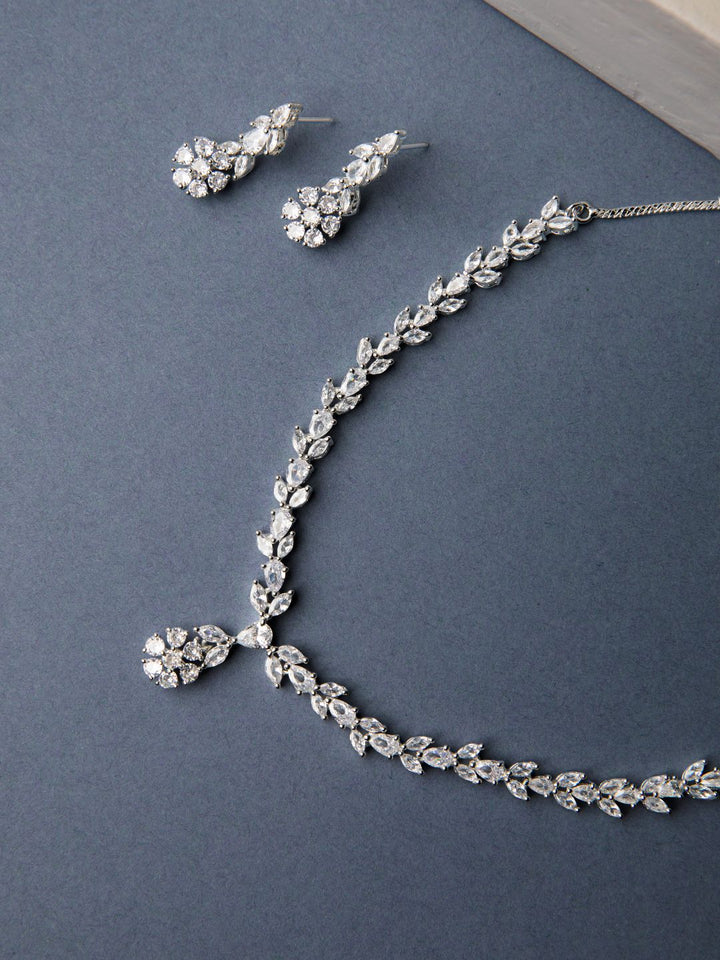 American Diamond Silver Plated Leaf Jewellery Set