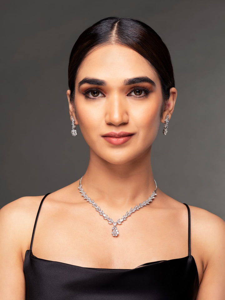 American Diamond Silver Plated Leaf Jewellery Set