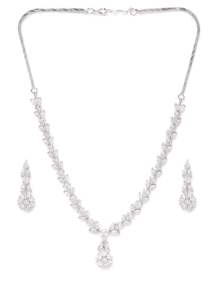 American Diamond Silver Plated Leaf Jewellery Set