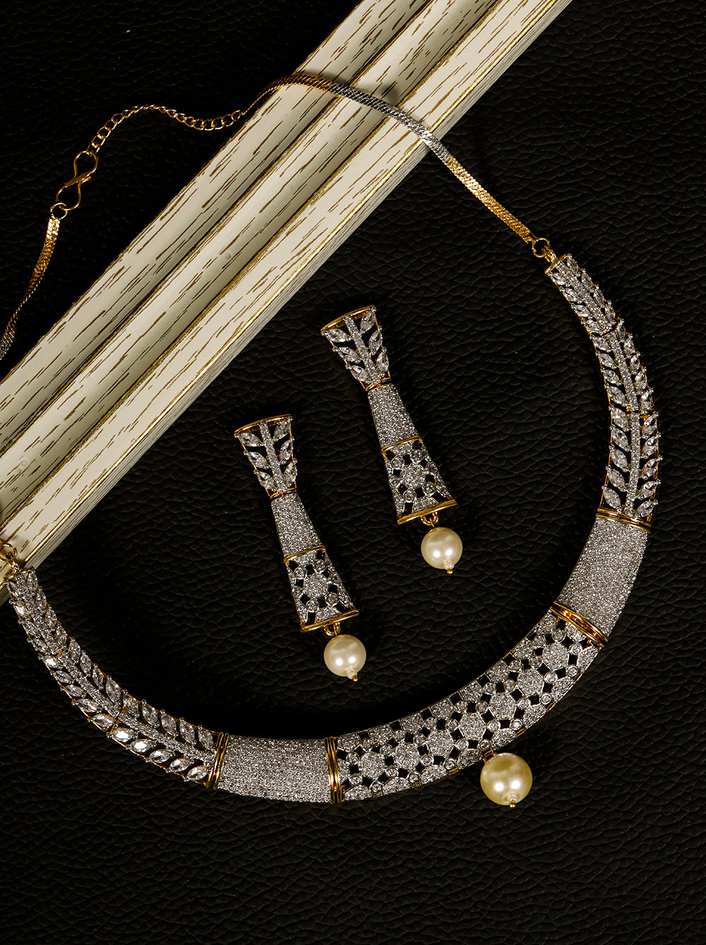 Sparkles Pearl American Diamond Gold-Plated Jewellery Set – Priyaasi