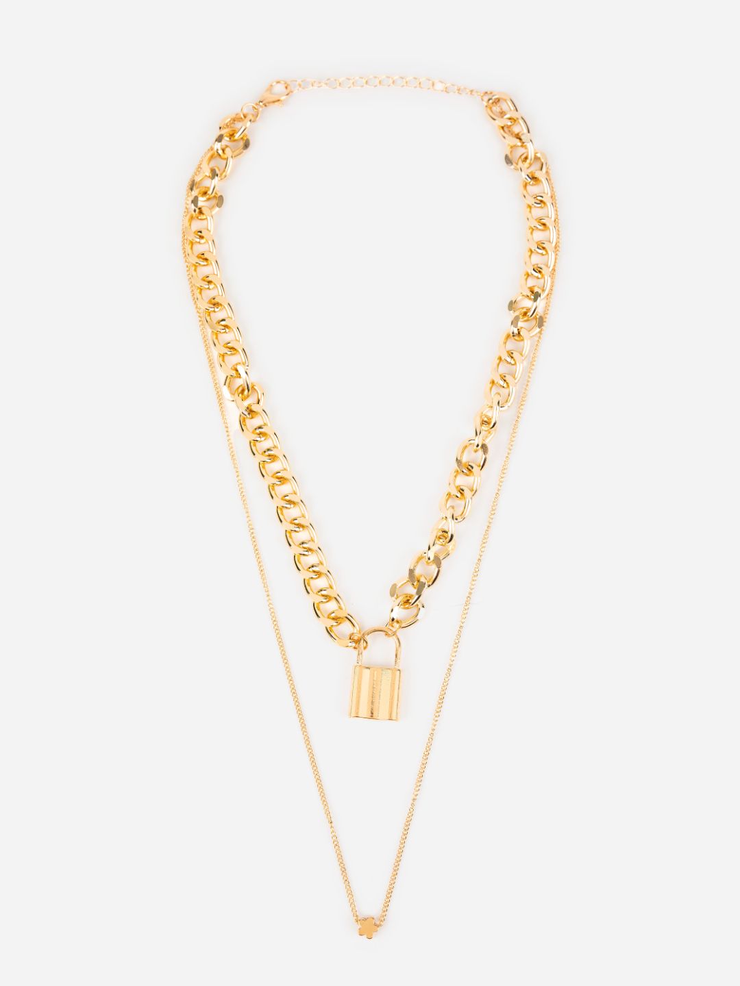 Dual-Layered Floral Lock Link Gold-Plated Necklace