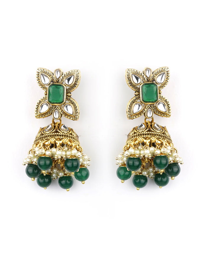 Sajda-Green Stones Emerald Beads Kundan Gold Plated Traditional MaangTikka Choker