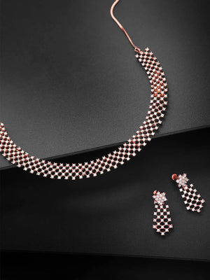 American Diamond Rose Gold Plated Ethnic Jewellery Set