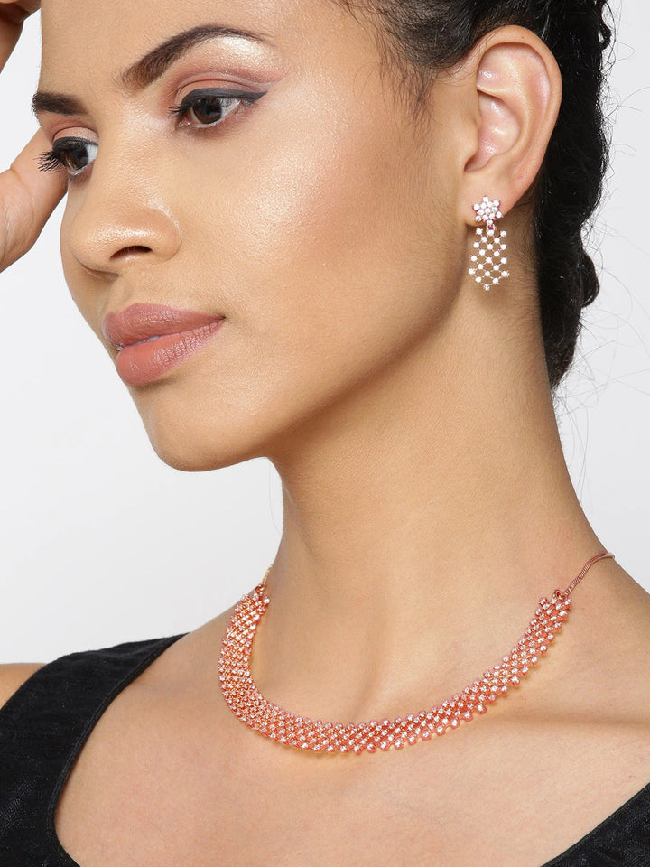 American Diamond Rose Gold Plated Ethnic Jewellery Set