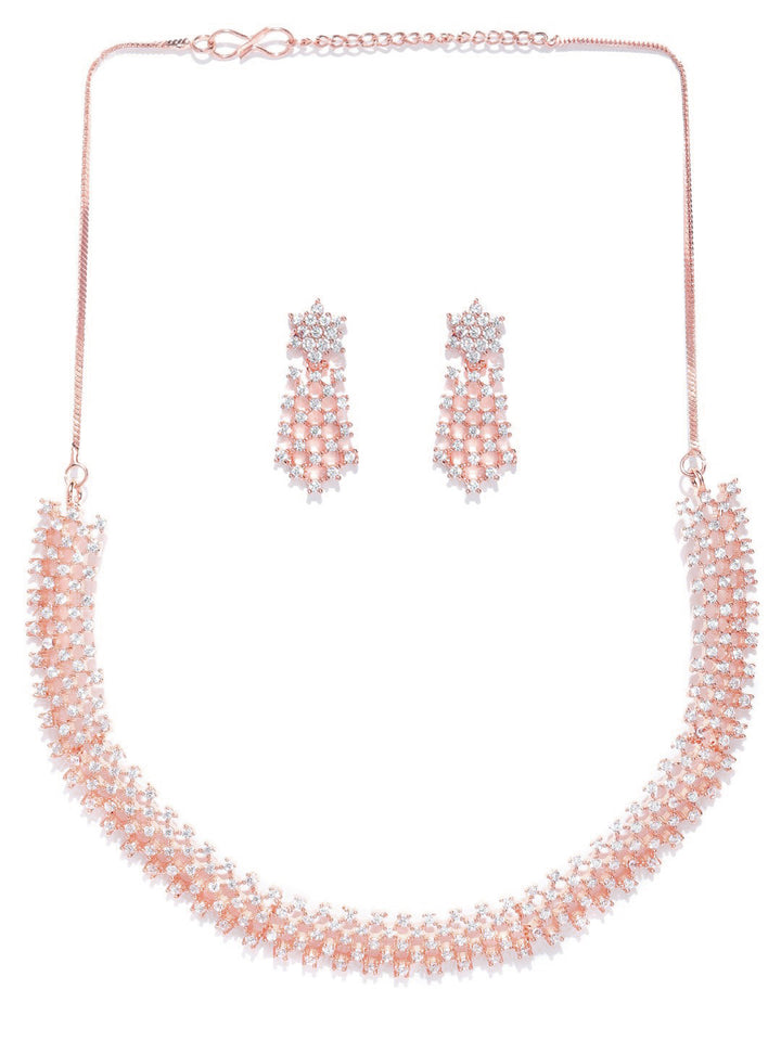 American Diamond Rose Gold Plated Ethnic Jewellery Set