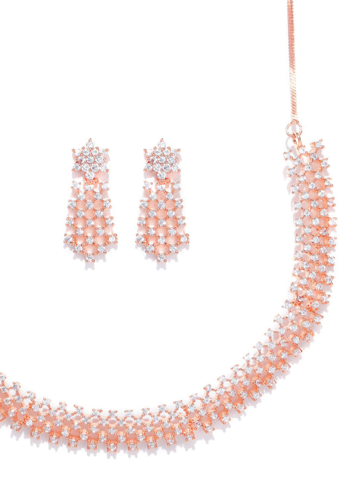 American Diamond Rose Gold Plated Ethnic Jewellery Set