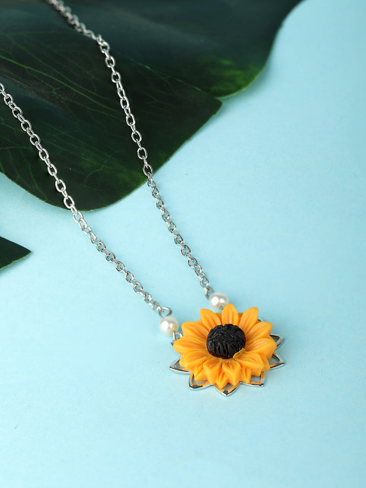 Silver Plated Sunflower Pendant Necklace