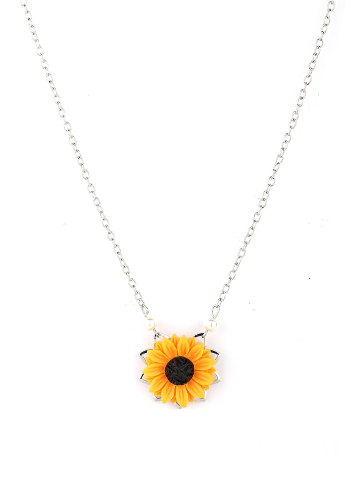 Silver Plated Sunflower Pendant Necklace