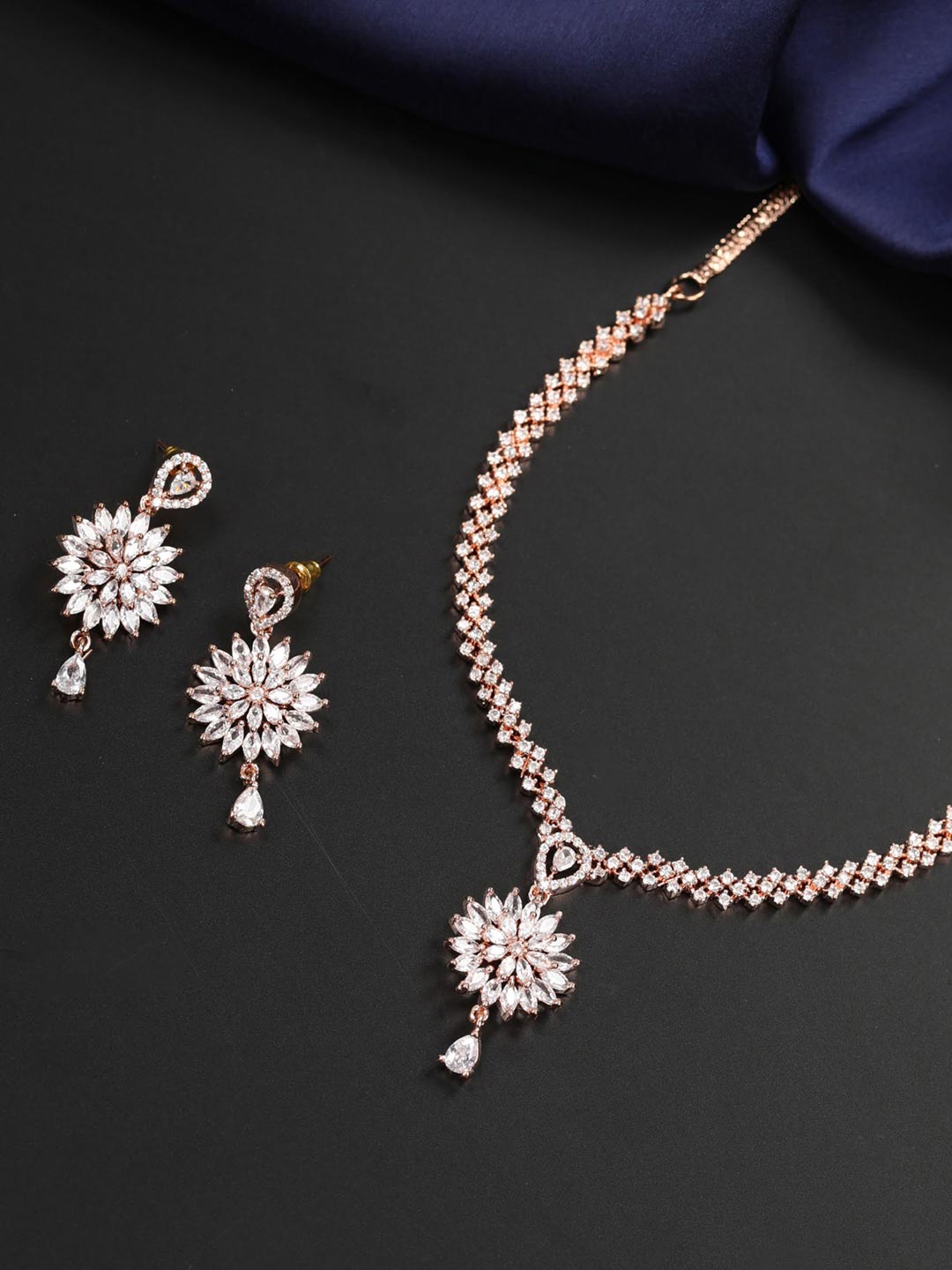 Dreamy Dahlia American Diamond Rose Gold Plated Jewellery Set