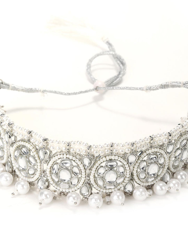 Kundan Pearls Beads Silver Plated Choker Set with MaangTikka