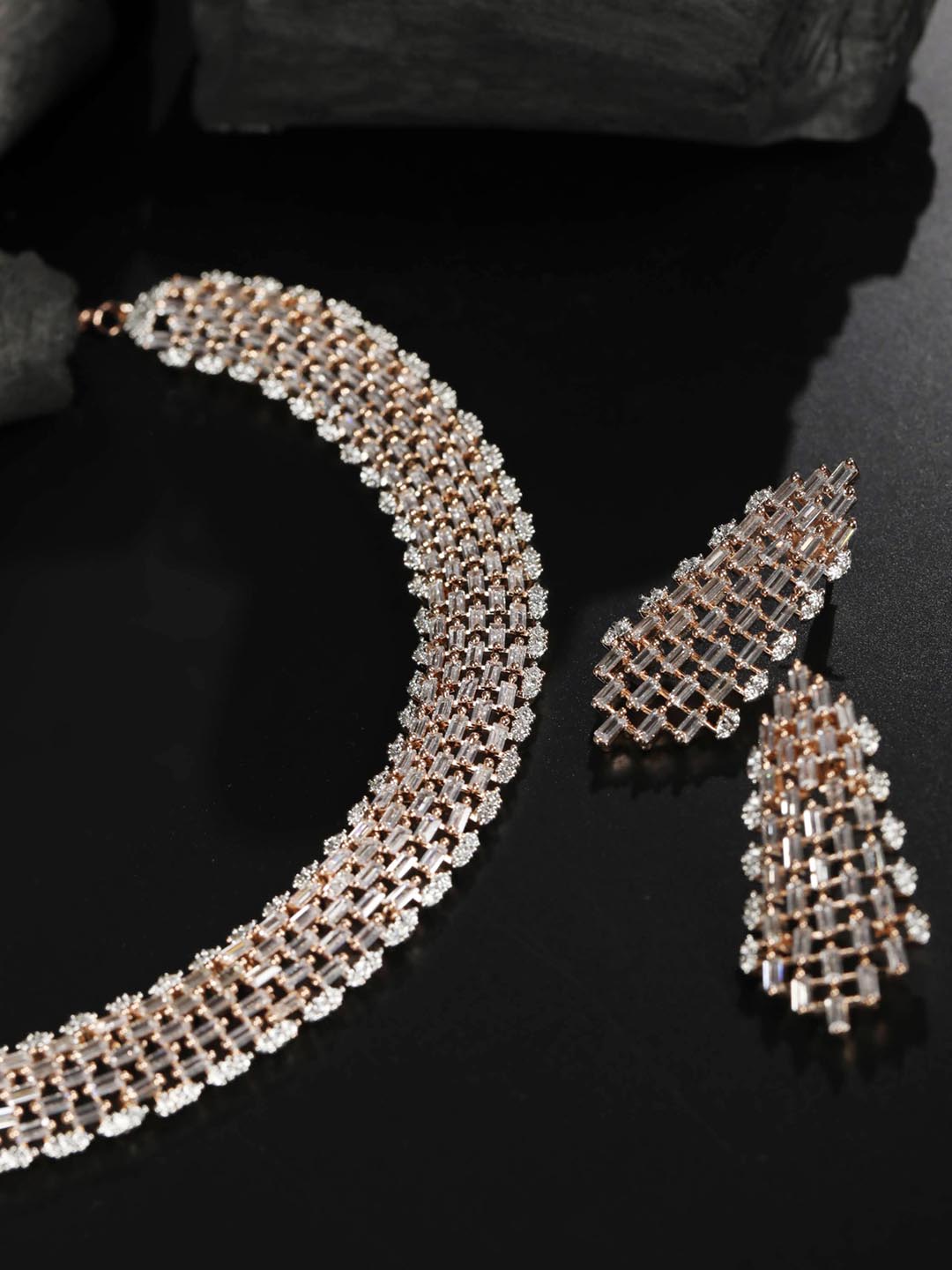 American Diamond Rose Gold Plated Jewellery Set – Priyaasi