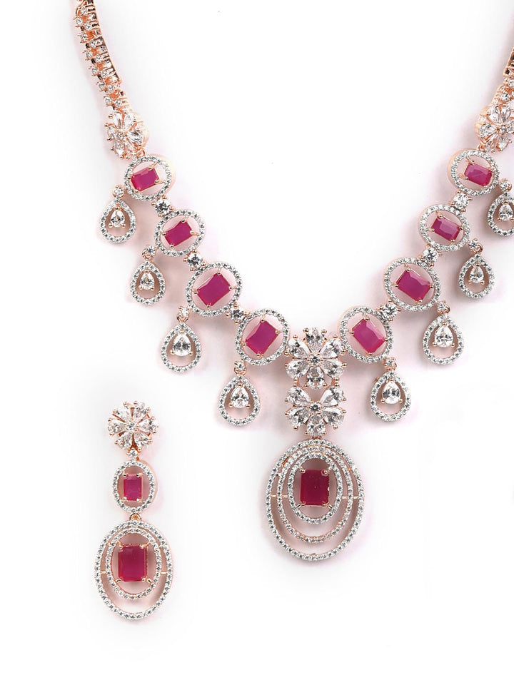 Ruby Roll - Pink American Diamond Rose Gold-Plated Jewellery Set