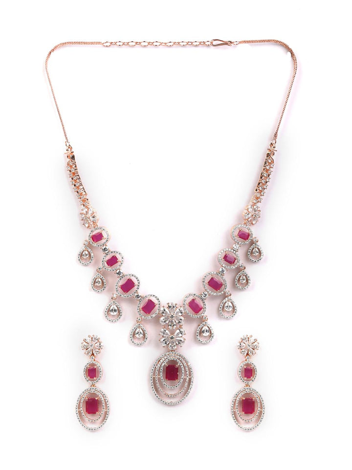 Ruby Roll - Pink American Diamond Rose Gold-Plated Jewellery Set