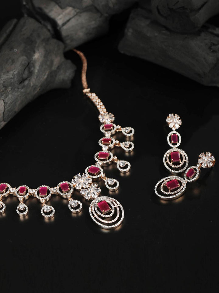 Ruby Roll - Pink American Diamond Rose Gold-Plated Jewellery Set