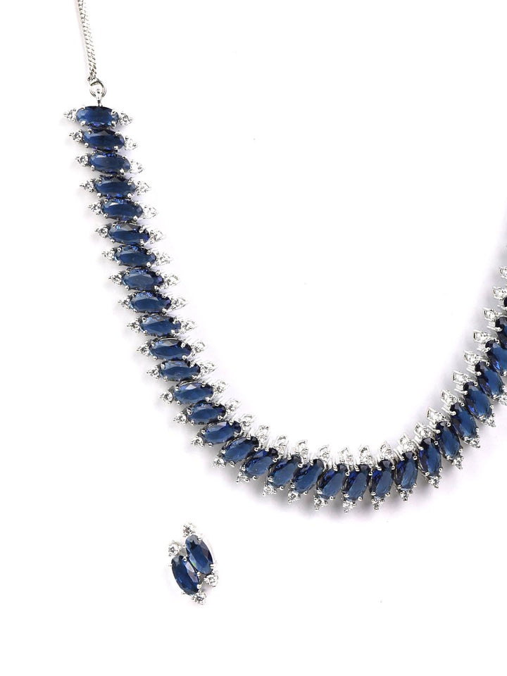 Blue American Diamond Silver Plated Jewellery Set