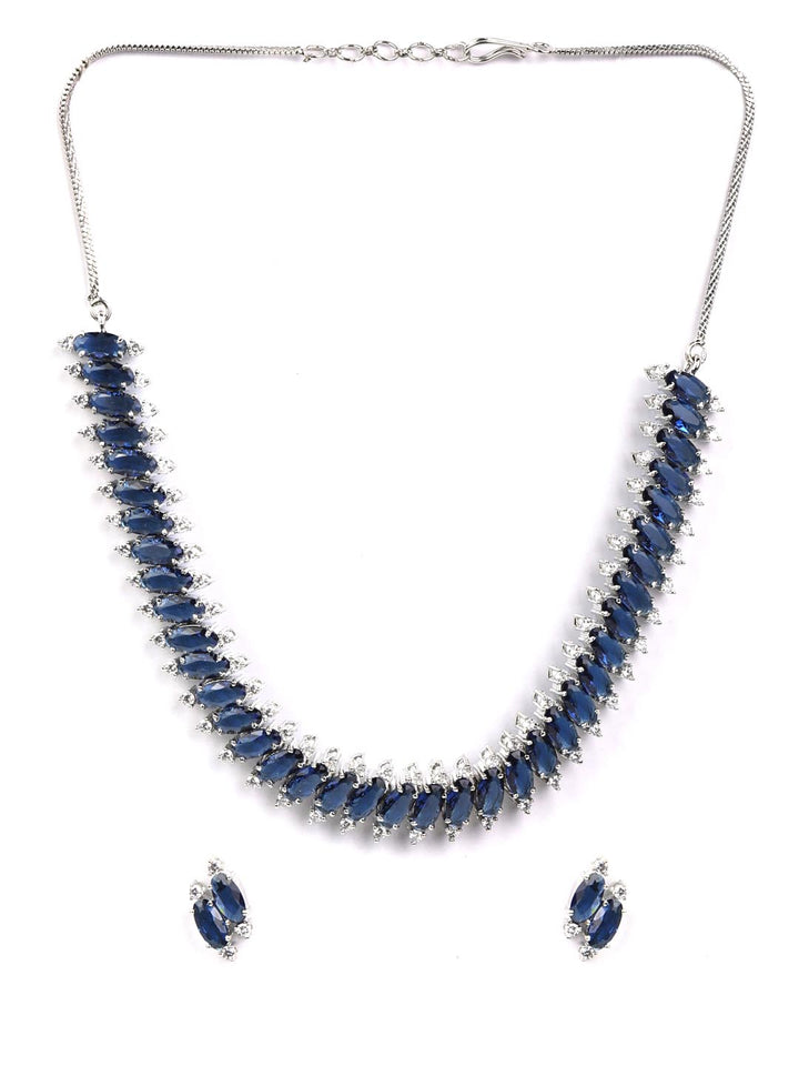 Blue American Diamond Silver Plated Jewellery Set