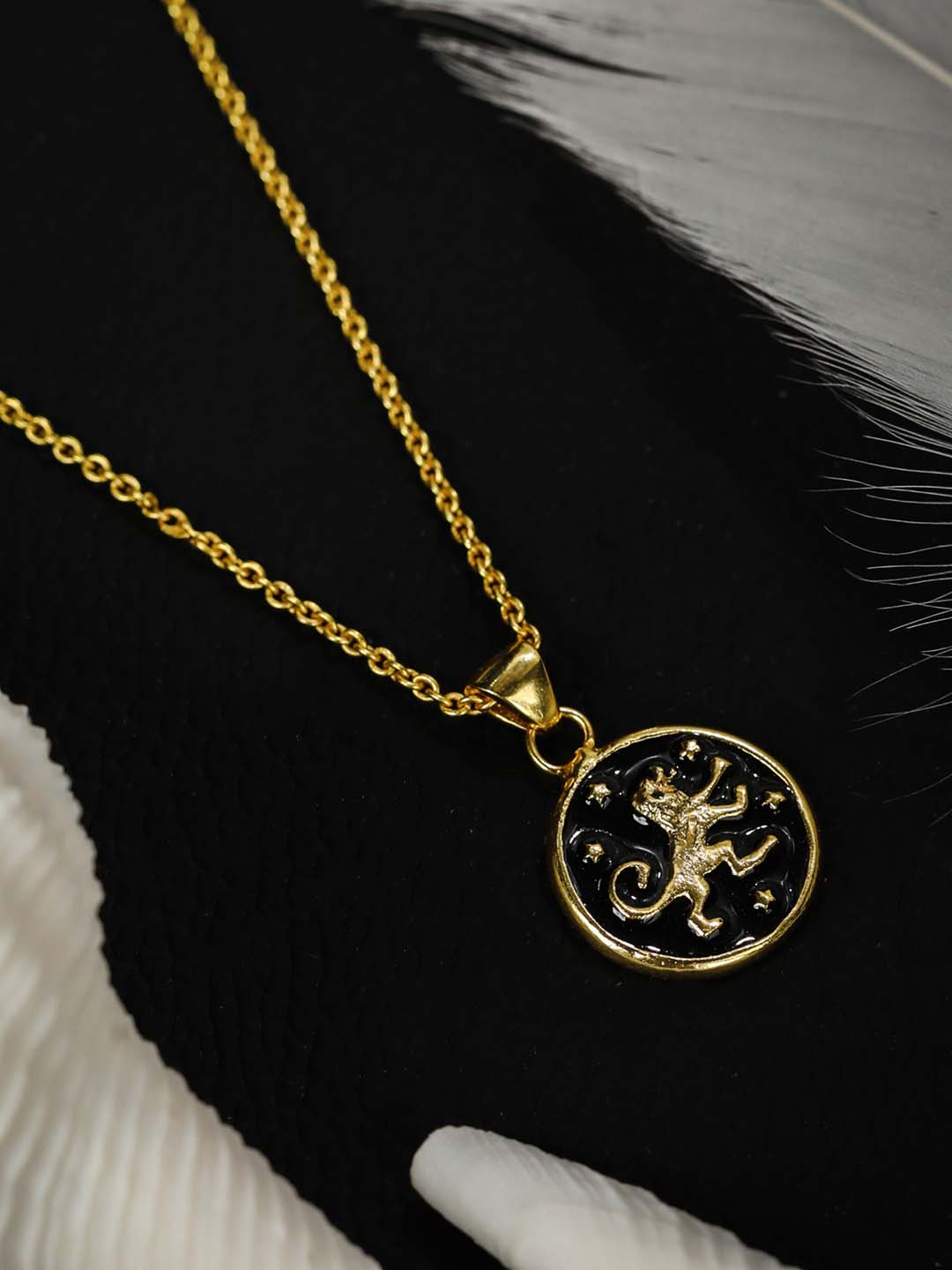Leo Zodiac Sign Black Gold Plated Necklace