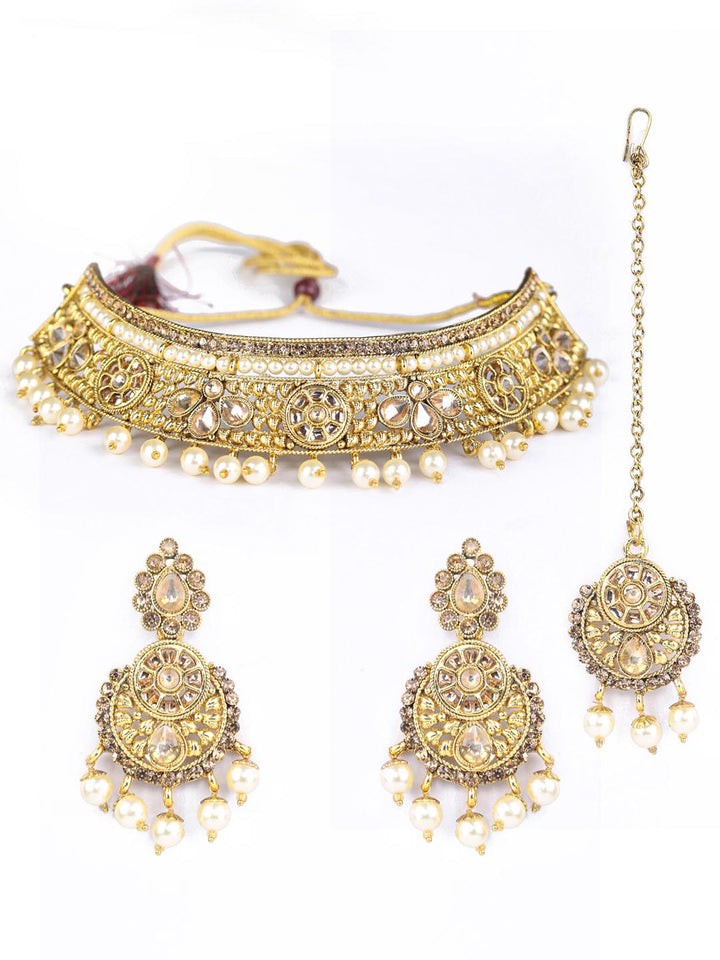 White Kundan Gold Plated Choker Set with MaangTikka