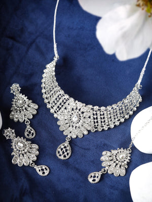 Floral Luster - Kundan Silver Plated Choker Set with MaangTikka