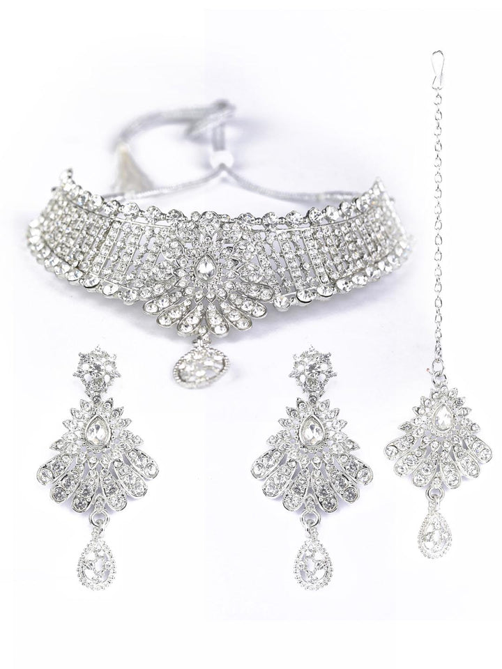 Floral Luster - Kundan Silver Plated Choker Set with MaangTikka