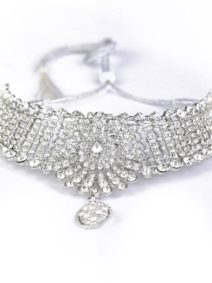 Floral Luster - Kundan Silver Plated Choker Set with MaangTikka