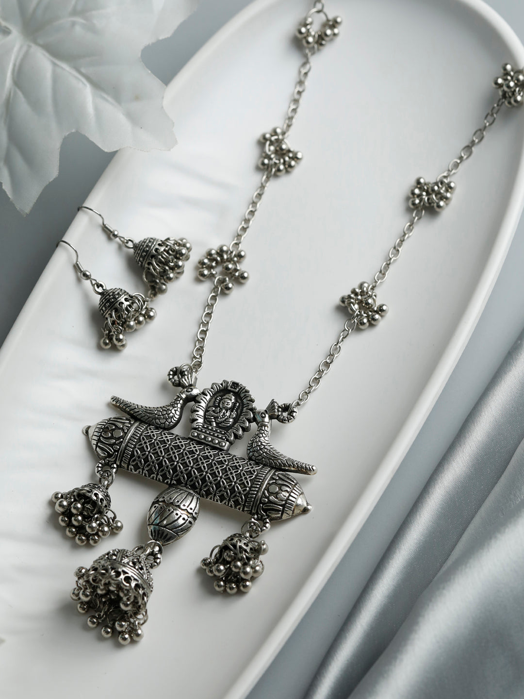 Simple Oxidised Jewellery Set Oxidised Silver Shankh Design