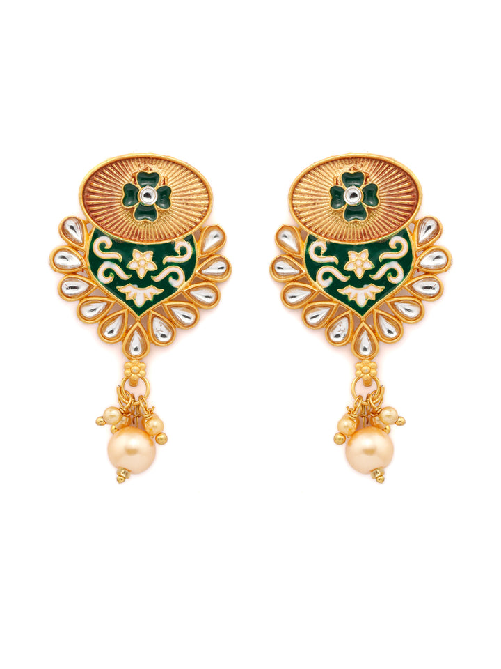 Ethnic Gold & Green Floral Meenakari Jewellery Set