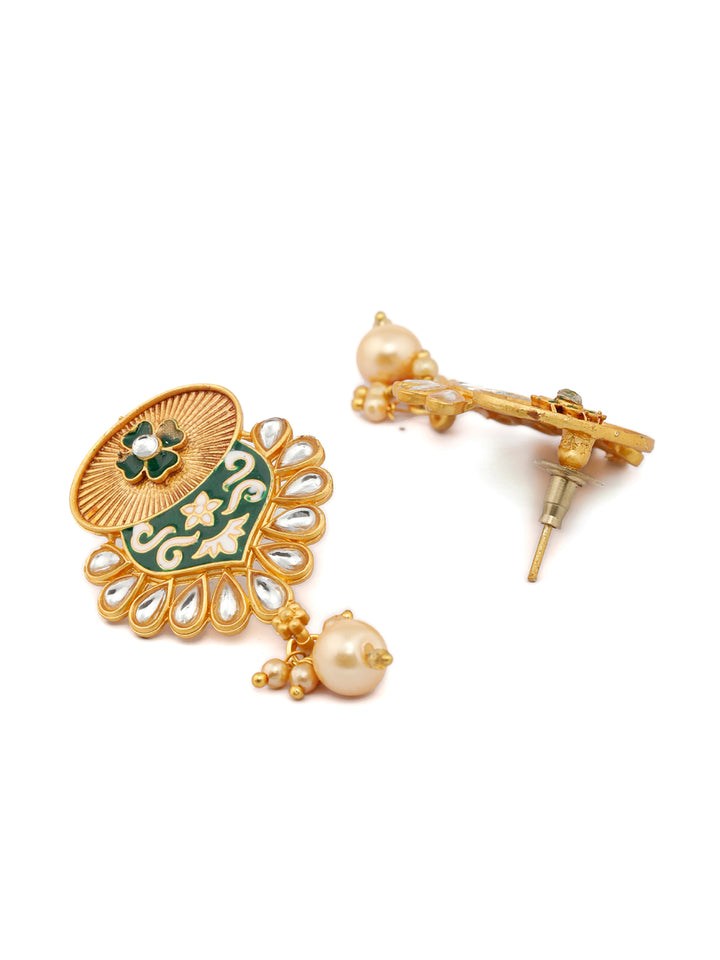 Ethnic Gold & Green Floral Meenakari Jewellery Set