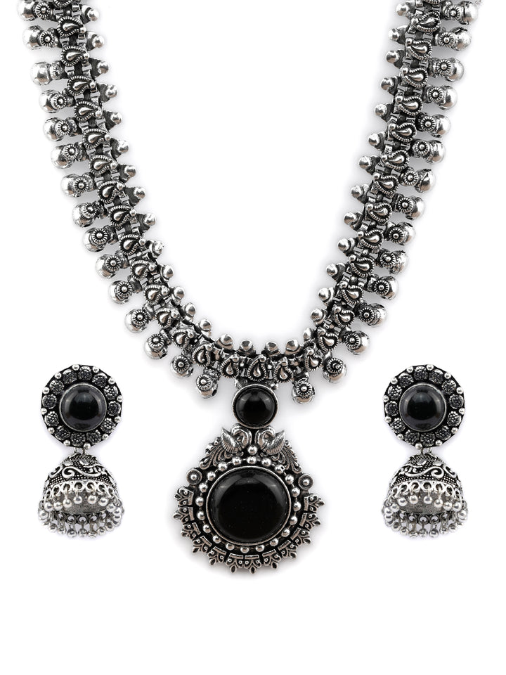 Black Stone Silver Plated Jewellery Set