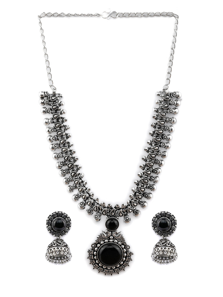 Black Stone Silver Plated Jewellery Set