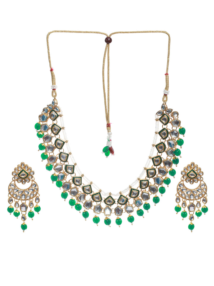 Priyaasi Kundan Green Stone Studded Gold Plated Choker Jewellery Set